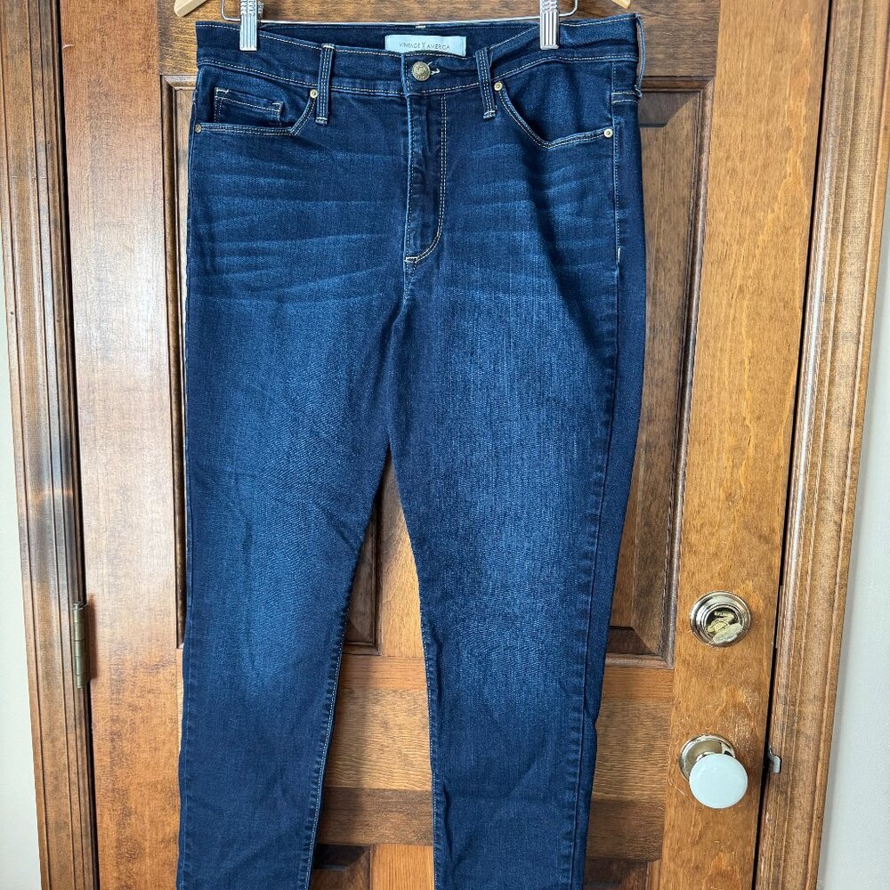 Vintage America High Rise Skinny Dark Rinse Denim Jeans Size 14/32